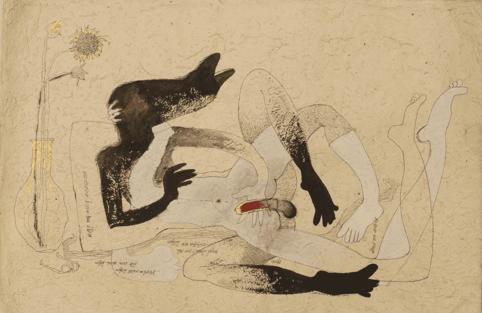 herd of sheep on road painting