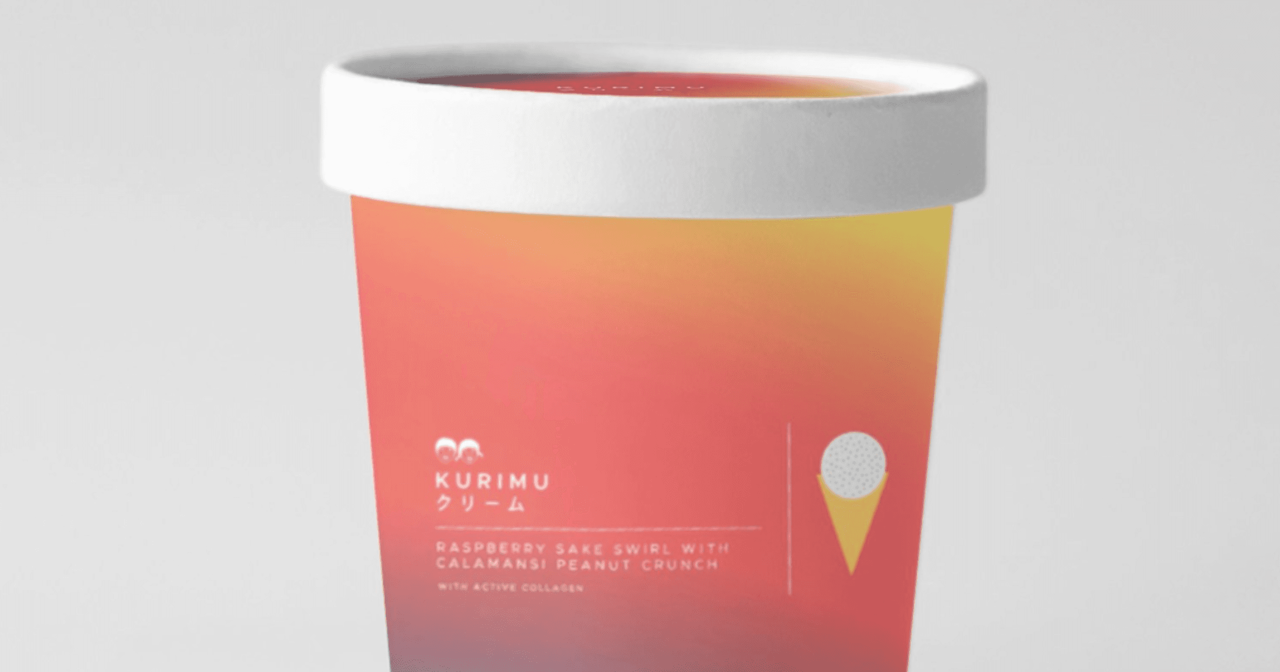 Pint of Kurimu's Raspberry Sake Swirl with Calamansi Peanut Crunch, enriched with Active Collagen.