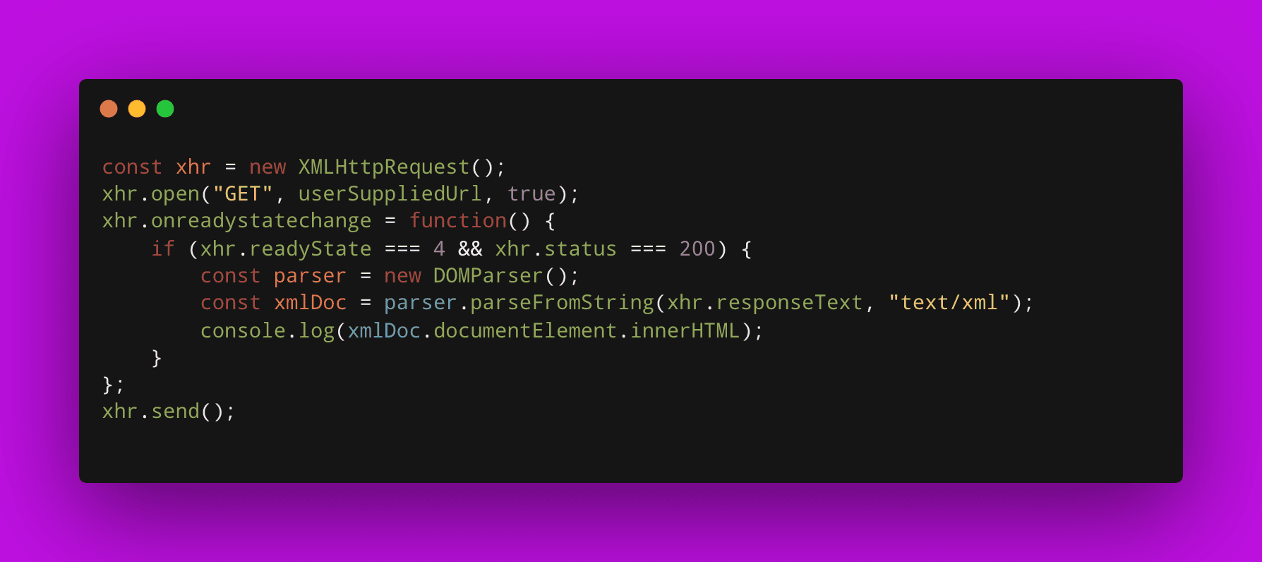 XXE attack in JavaScript code