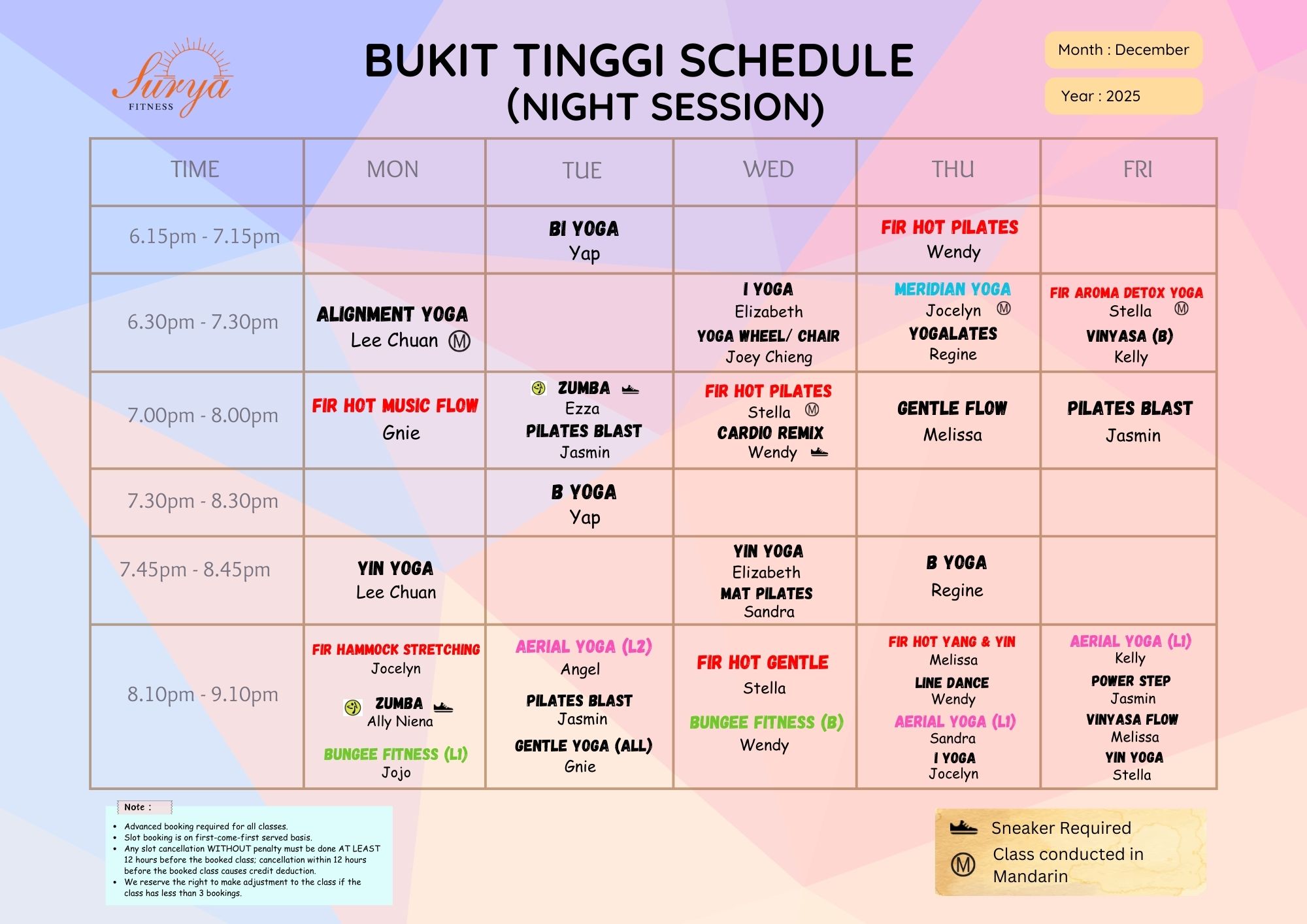 Surya Fitness Bukit Tinggi Schedule