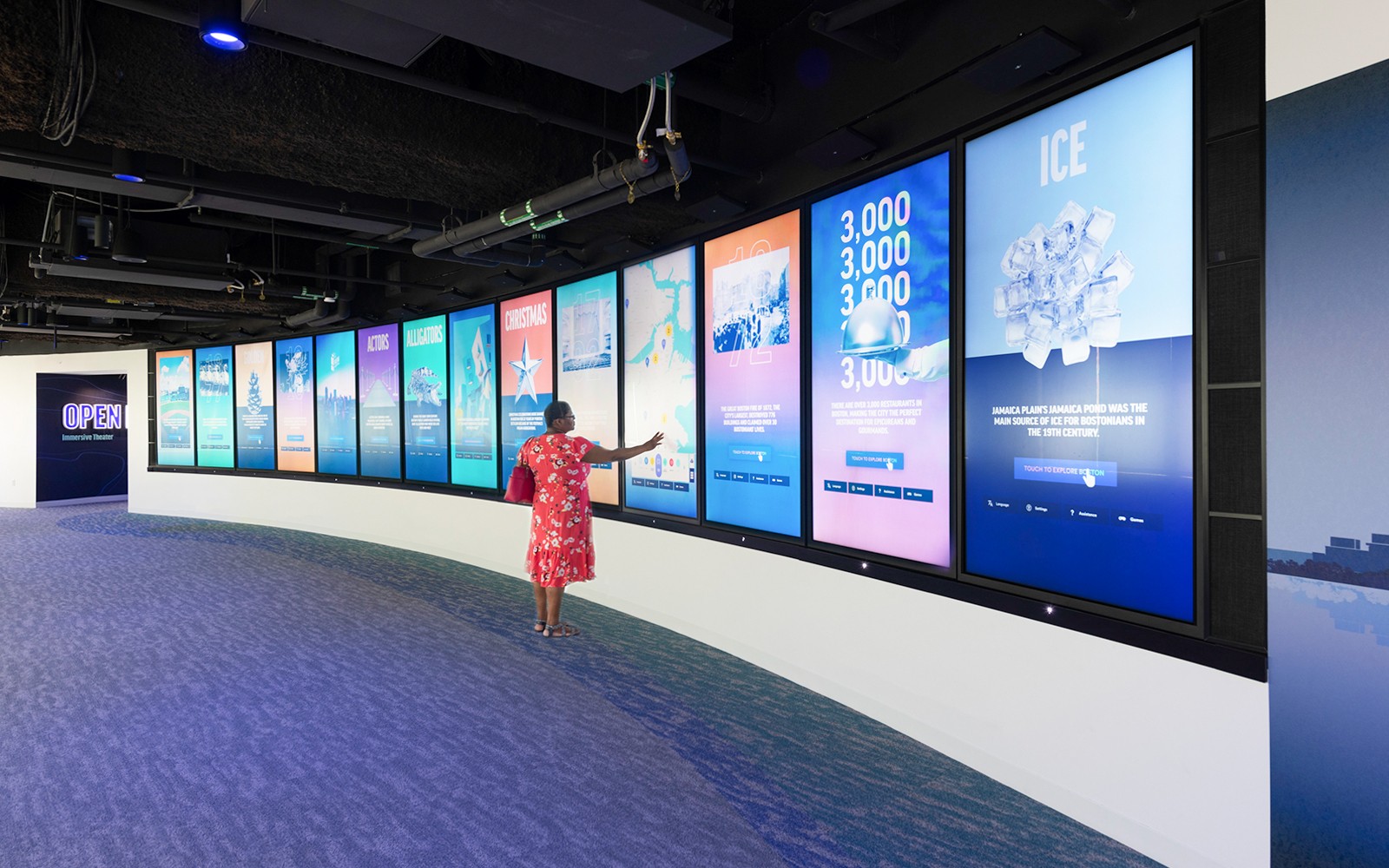 Interactive digital display at Boston's immersive theater exhibit.