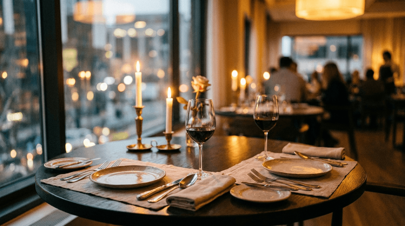 An elegant candlelit dinner table set for a meaningful evening