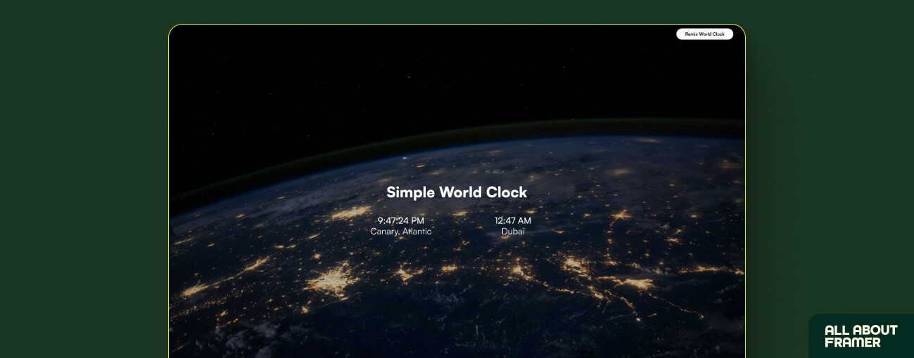 Real time world clock component for Framer