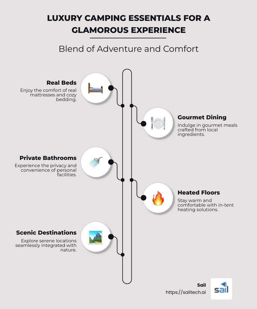 Luxury Camping Holidays - Glamping Destinations and Features - luxury camping holidays infographic infographic-line-5-steps-neat_beige