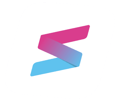 Logo featuring a stylized "S" in pink and blue hues, set against a soft white background.
