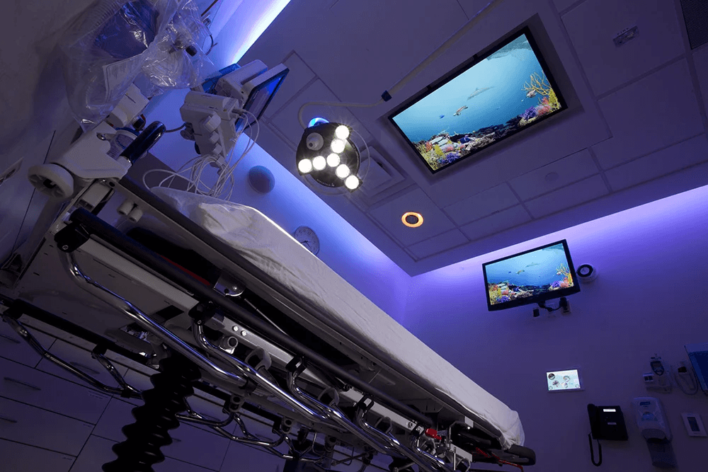 Hospital consultation room with telemedicine display equipment