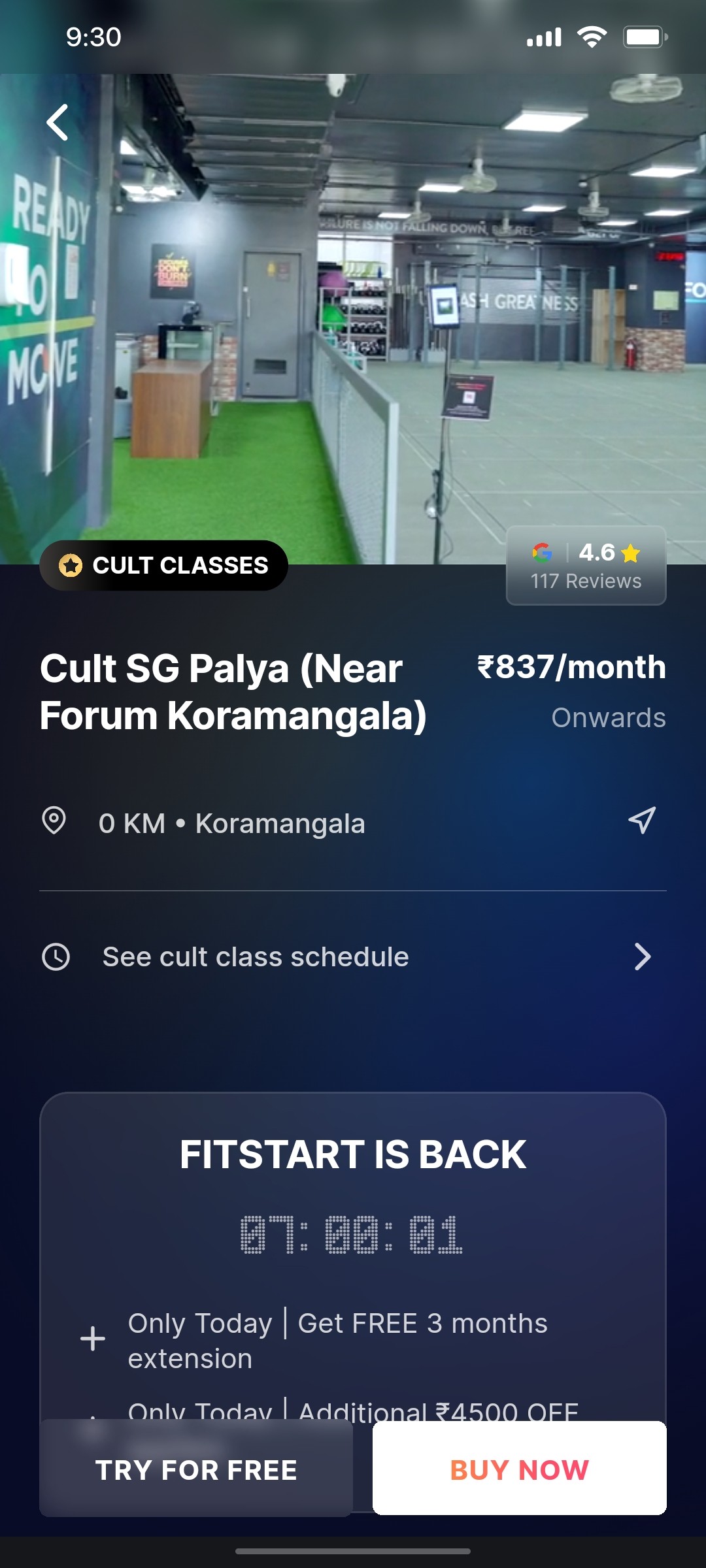 Cult.fit App See cult class shedule Screen