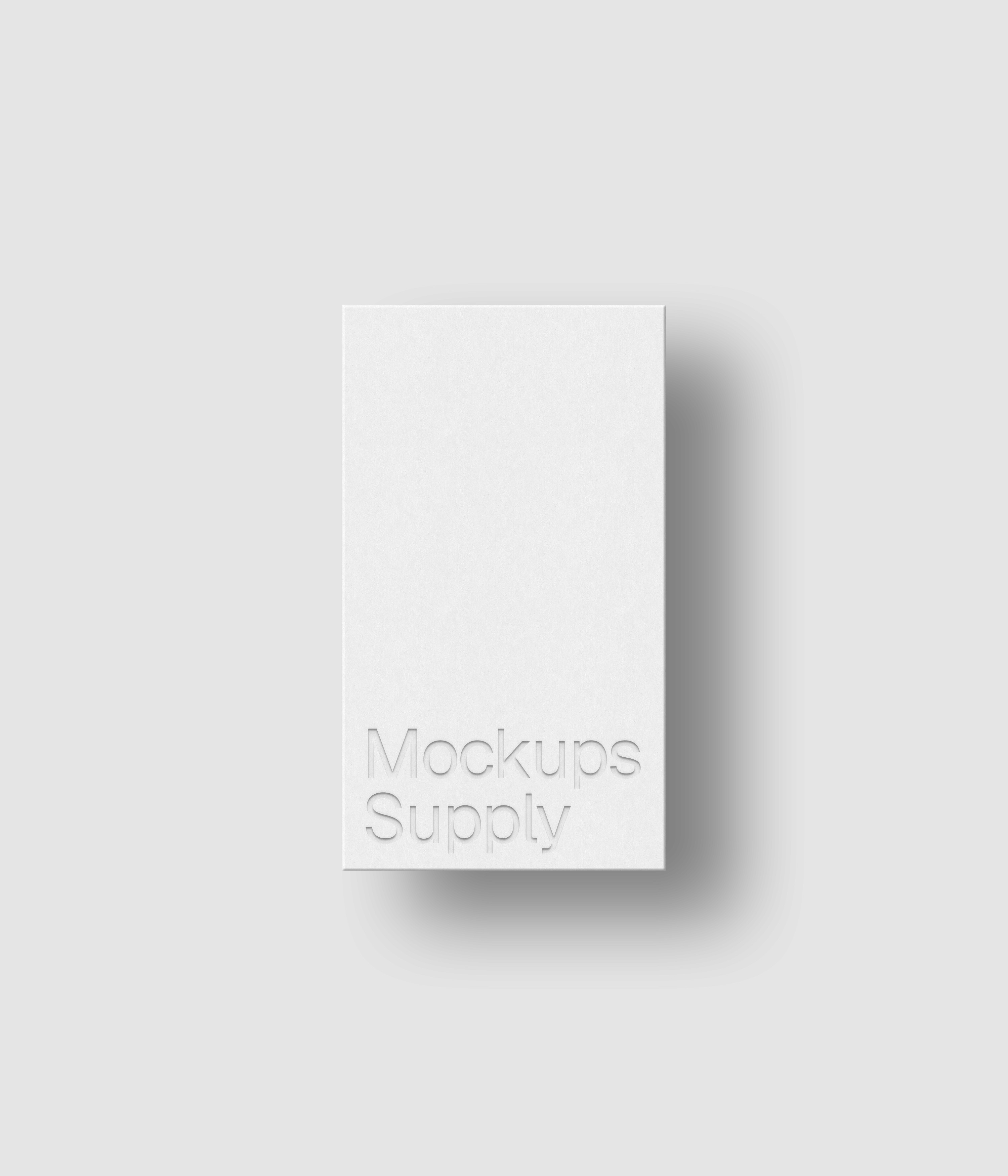 US Canada business card mockup portrait for Photoshop with shadow and debossed text effect, white cards on white background, minimal branding and stationery presentation