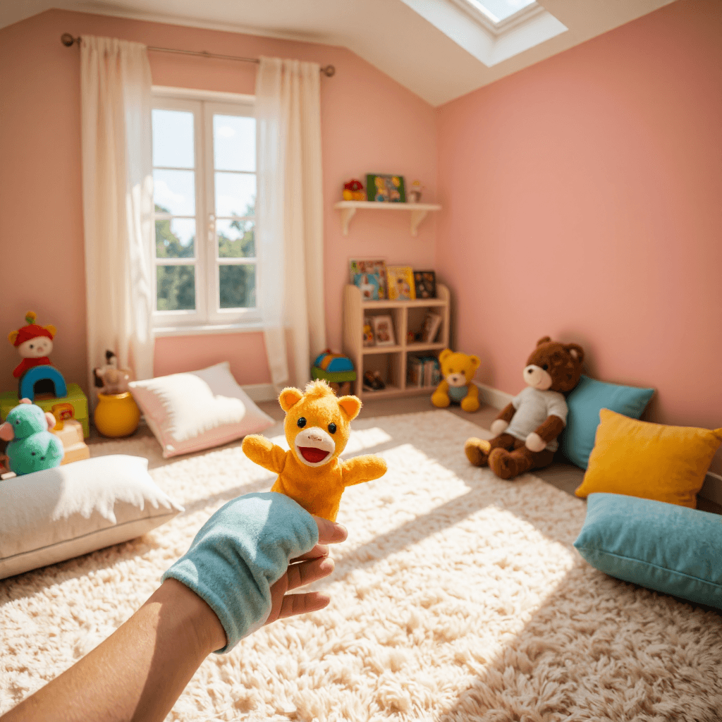 product photography of plush hand puppet