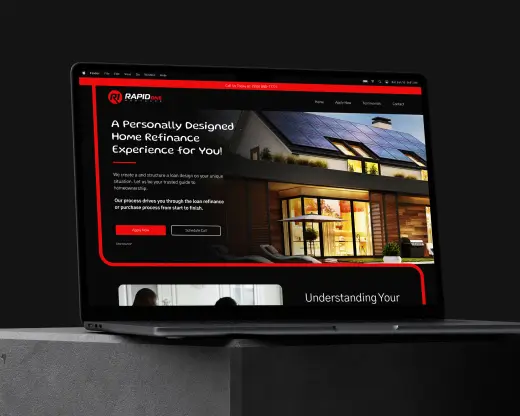 Rapid One Lending website design displayed on a laptop screen, highlighting the user interface.