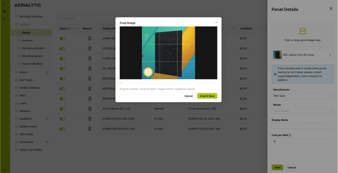 Image showing the interactive panel display features of Aerialytics Plug and Play Tool
