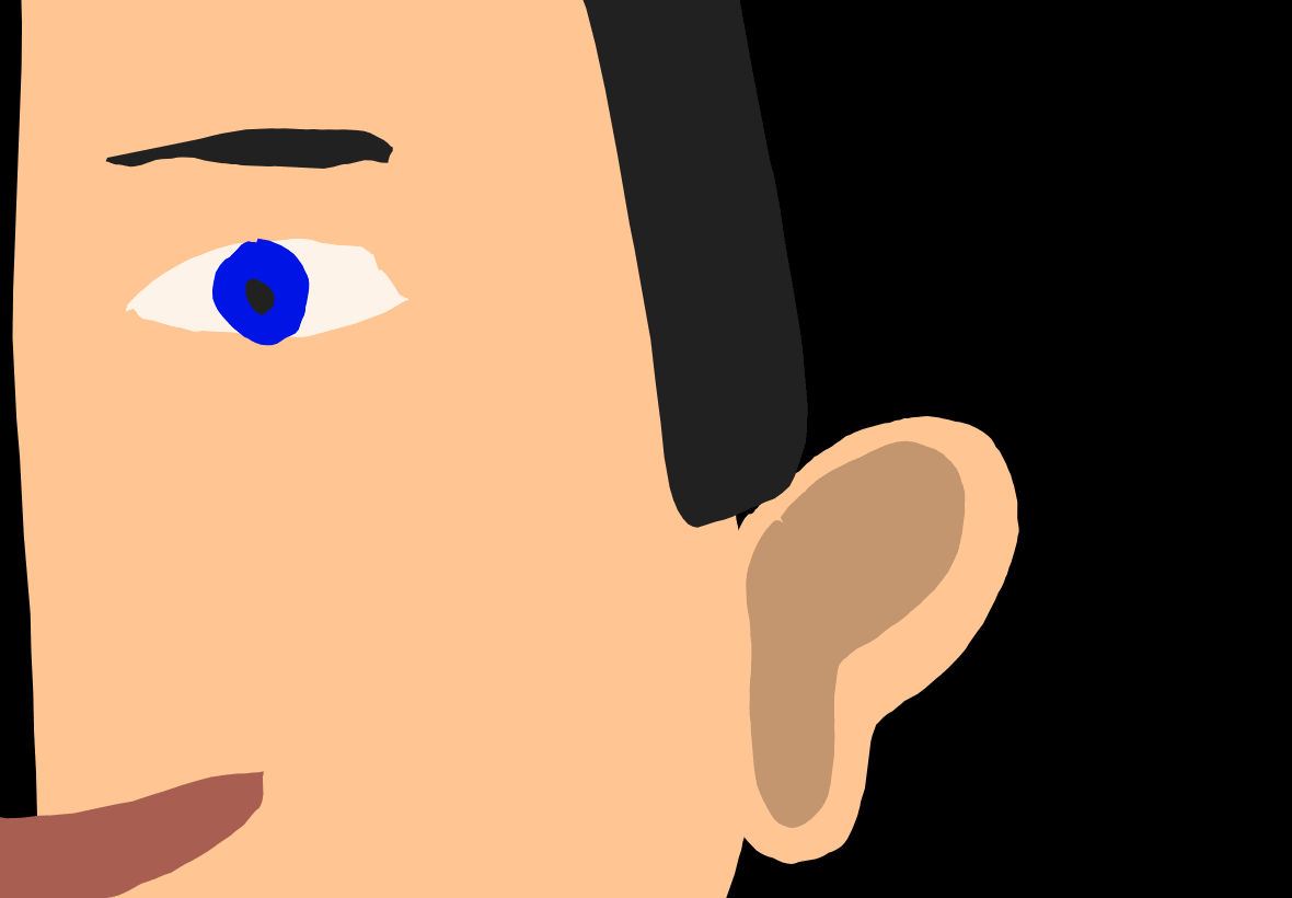 Half side of face, focus on ear listening