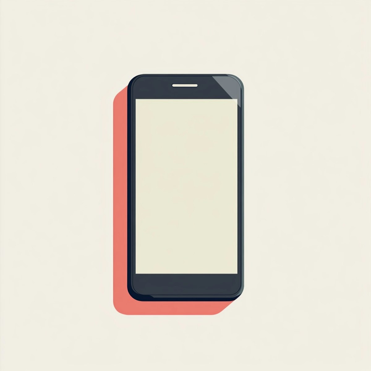 Illustration of a modern smartphone with a blank screen and a long red shadow on a light background representing ghosting in job market.