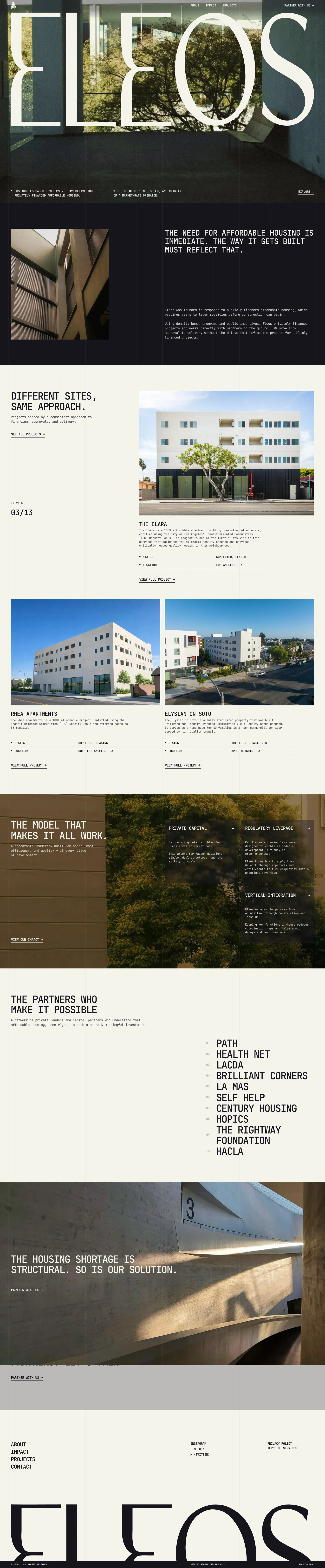 Eleos portfolio page screenshot showcasing Architecture and Design design