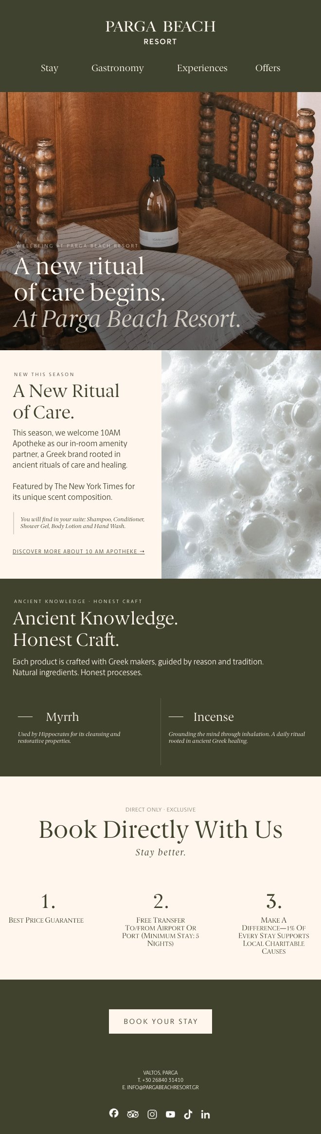 Parga Beach Resort email newsletter: A new ritual of care