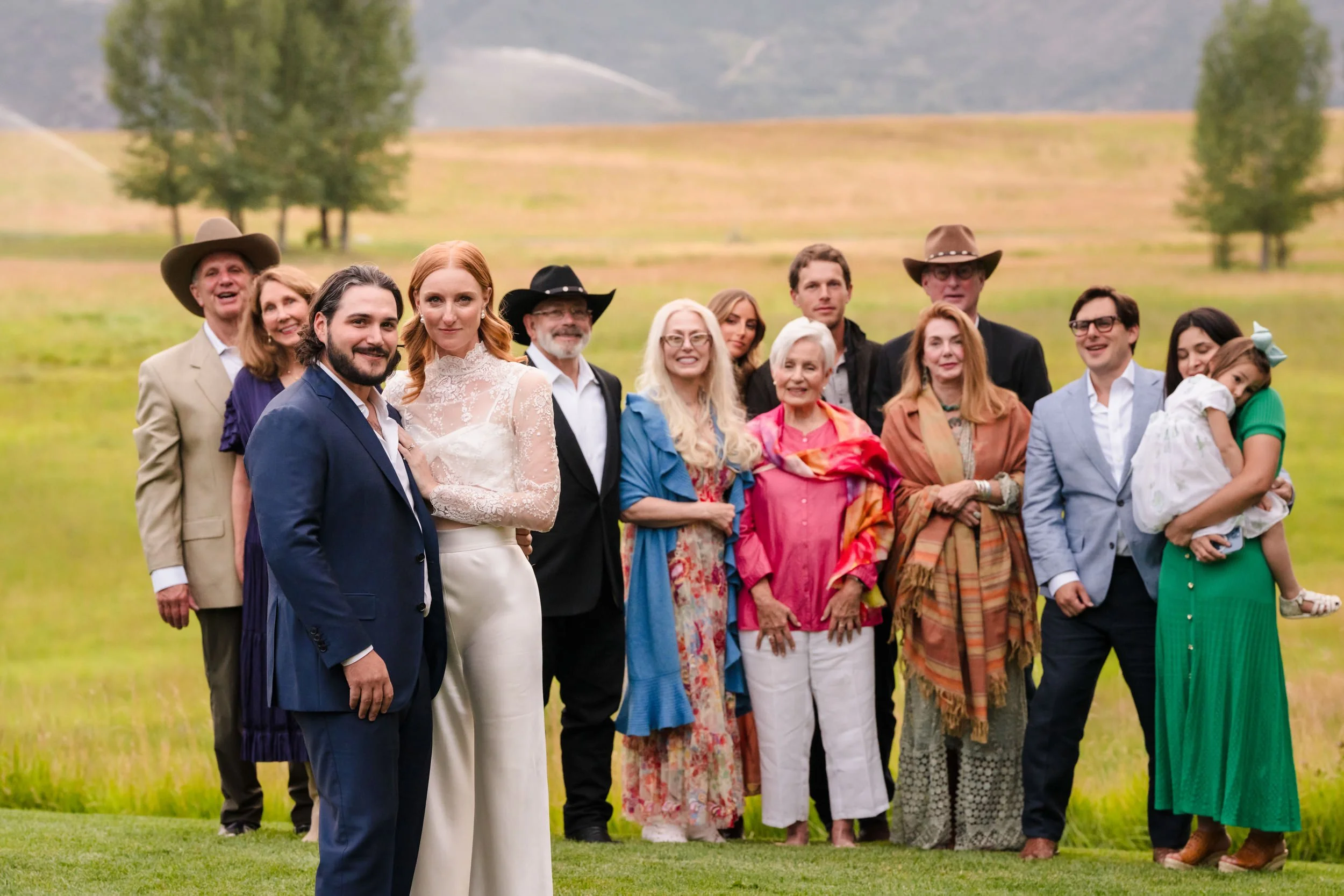 Aspen wedding couple with their extended family