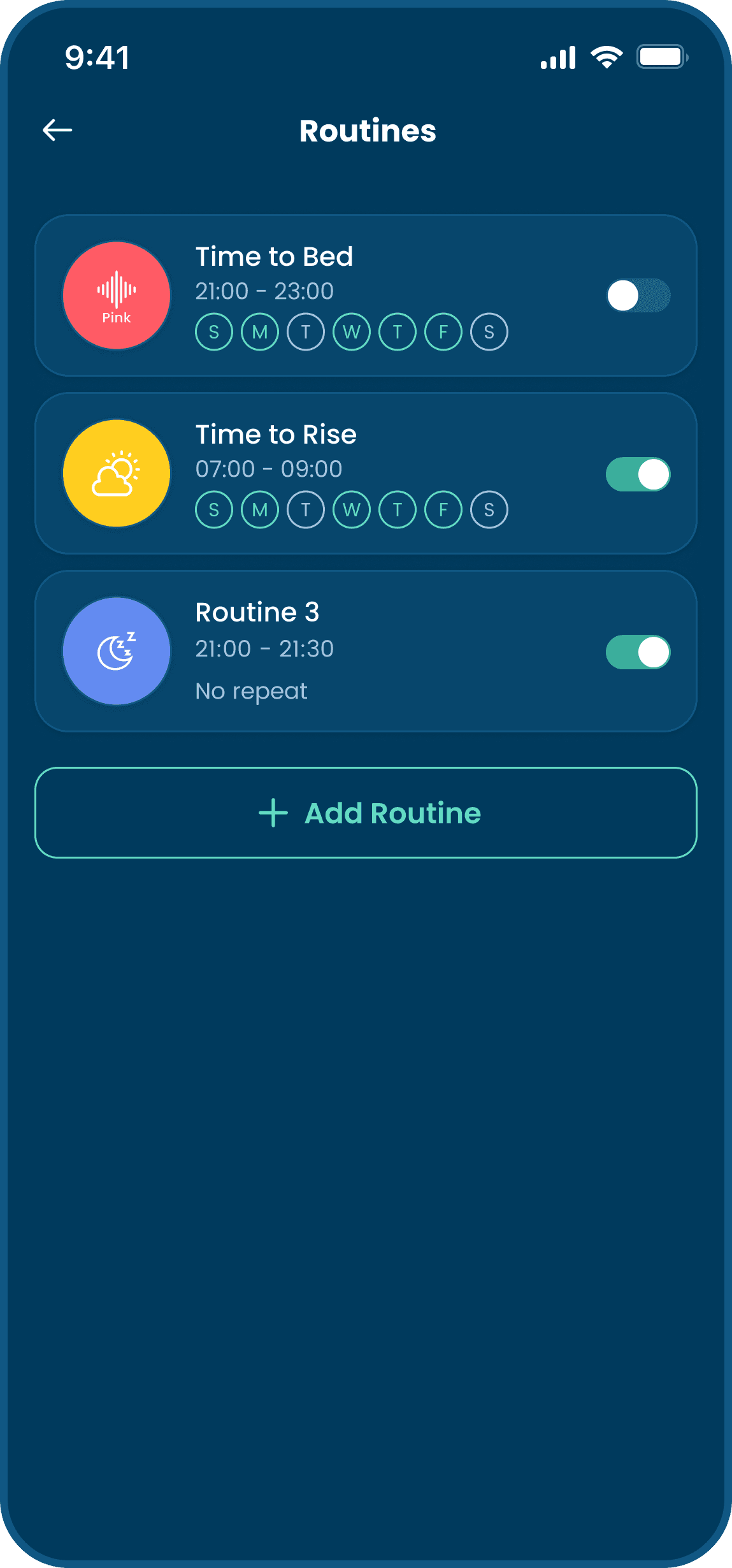 routines screen of babysense mobile app