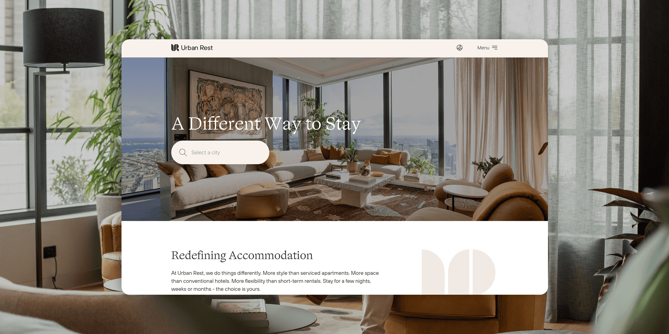 Screenshot of Urban Rest home page