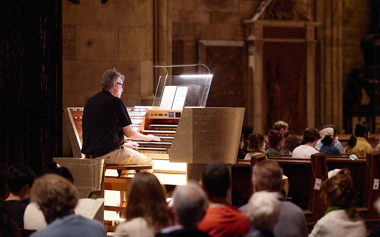 Organist performing at St. Stephen's Cathedral concert, Vienna.