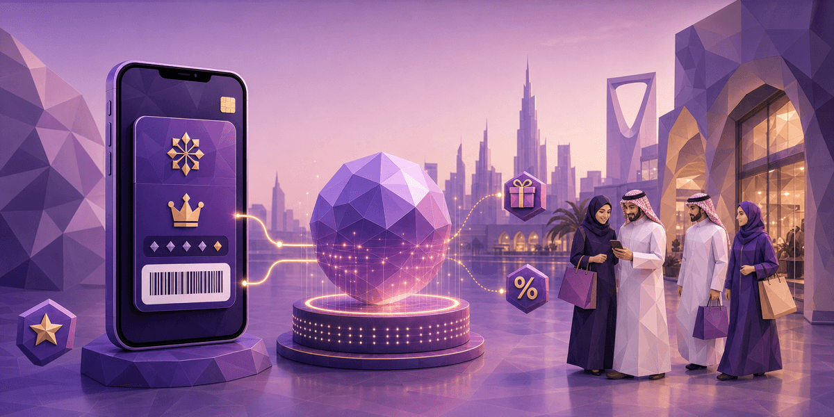 3D illustration of a loyalty platform connecting rewards, shopping, and mobile engagement.