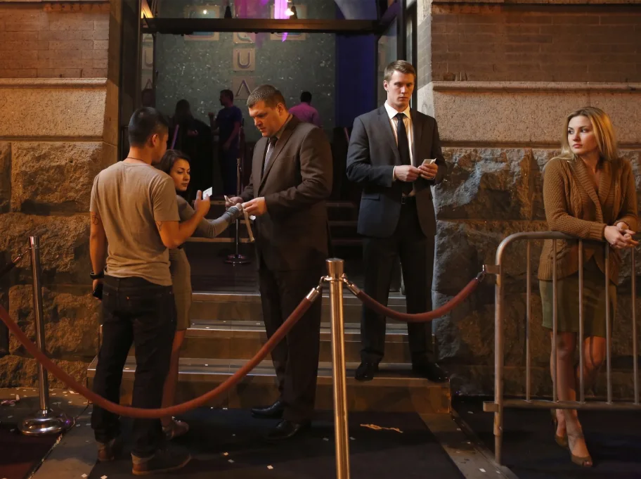Belgrade nightclub waiting line in front of nightclub with bouncers