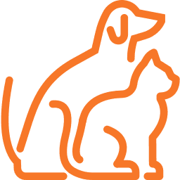 Icône de chien assis, représentant l’accueil des animaux de compagnie avec frais de nettoyage.