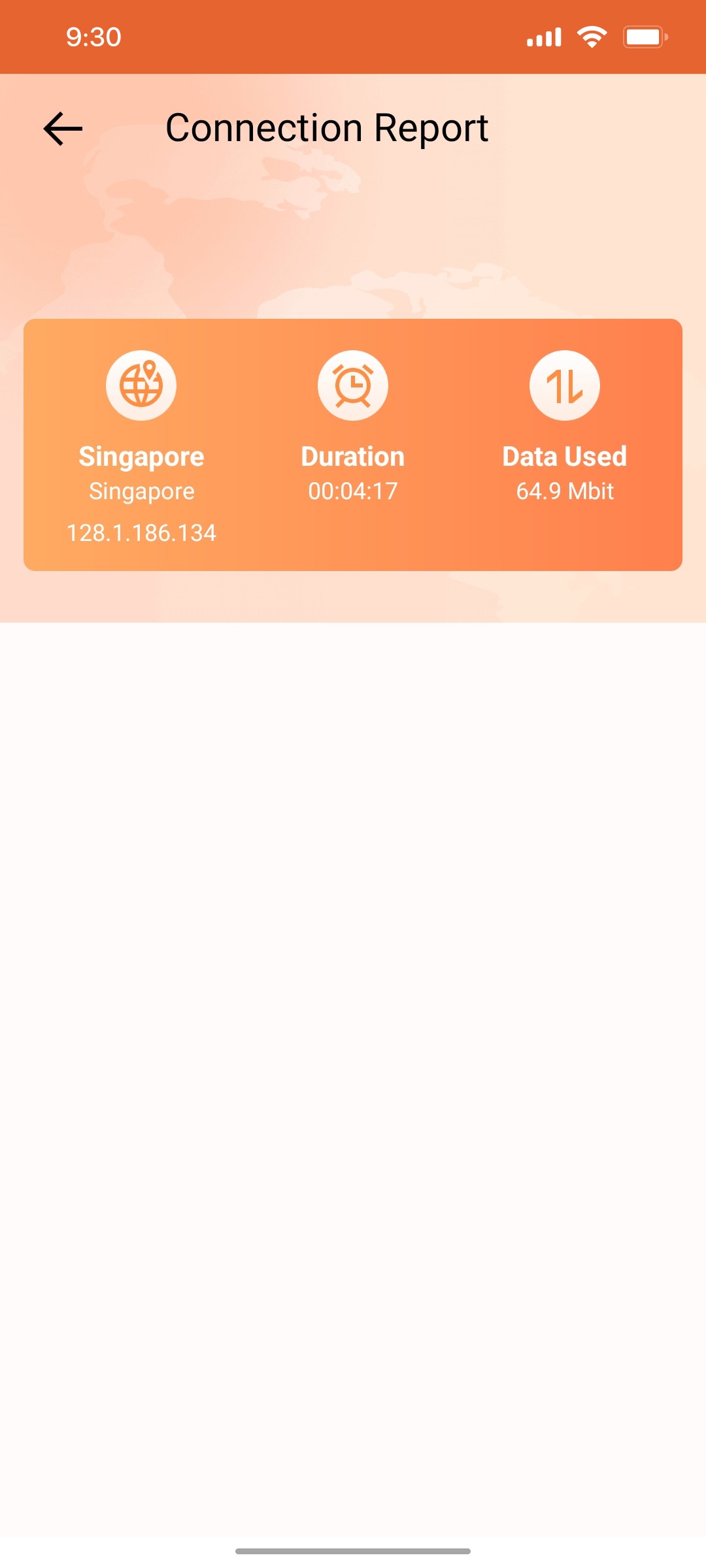 Turbo vpn Connection Report screen