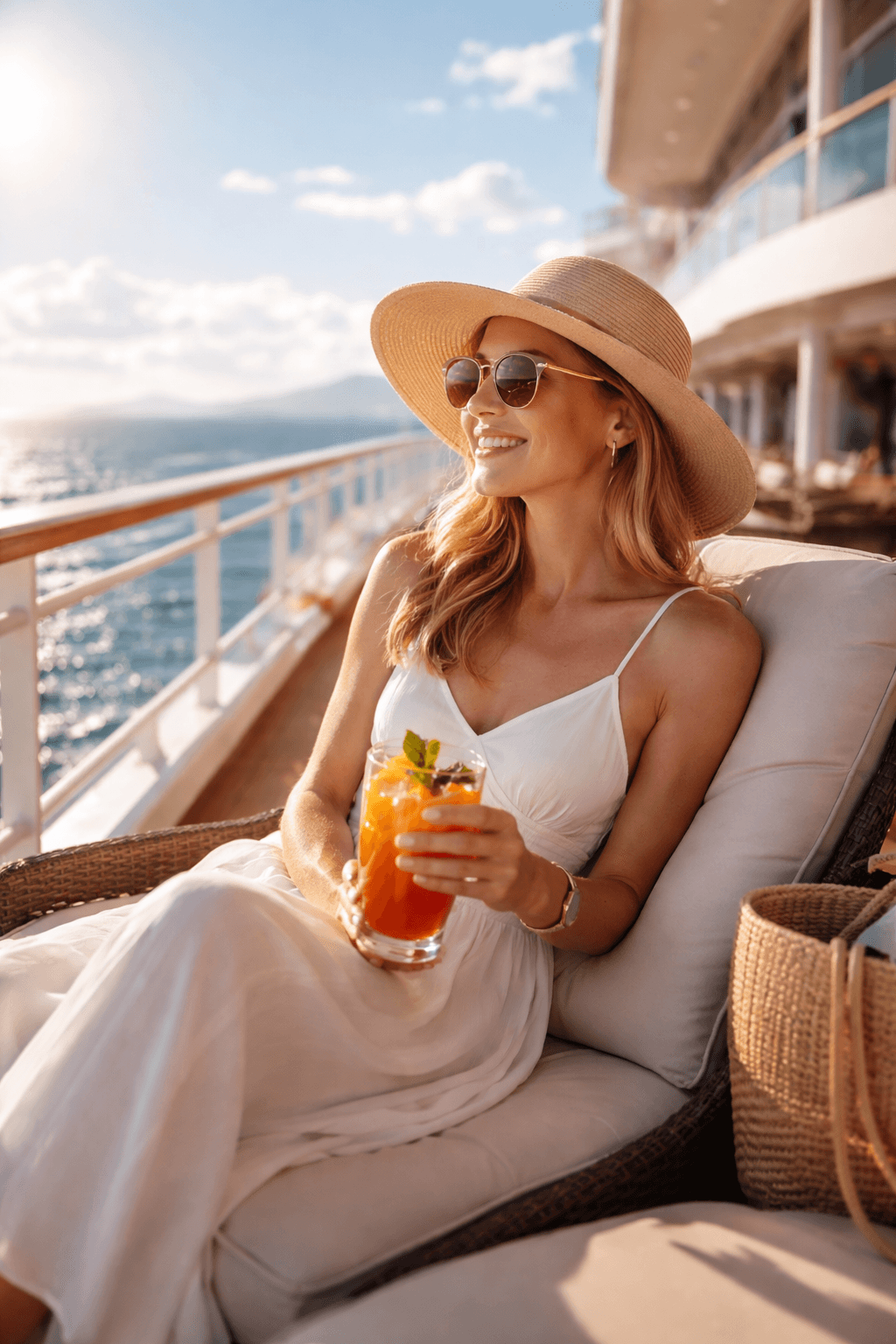 Traveler sitting on desert rocks during the Desert Sky tour in AlUla, smiling and holding binoculars.