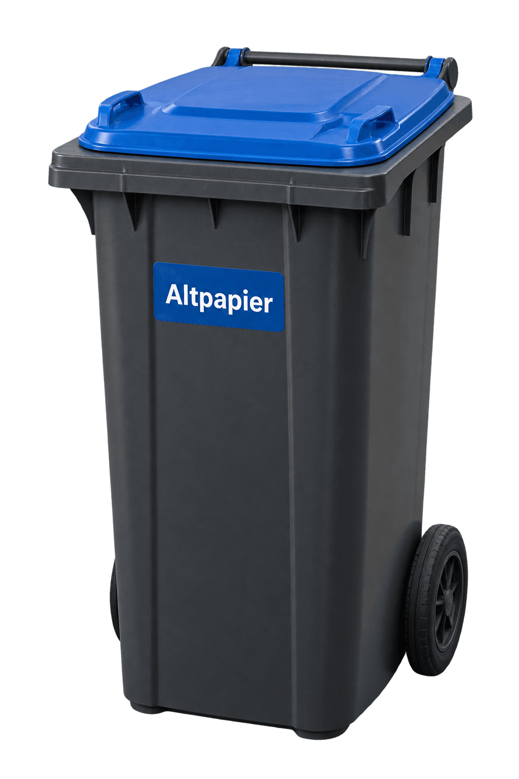 Altpapiertonne mit blauem Deckel