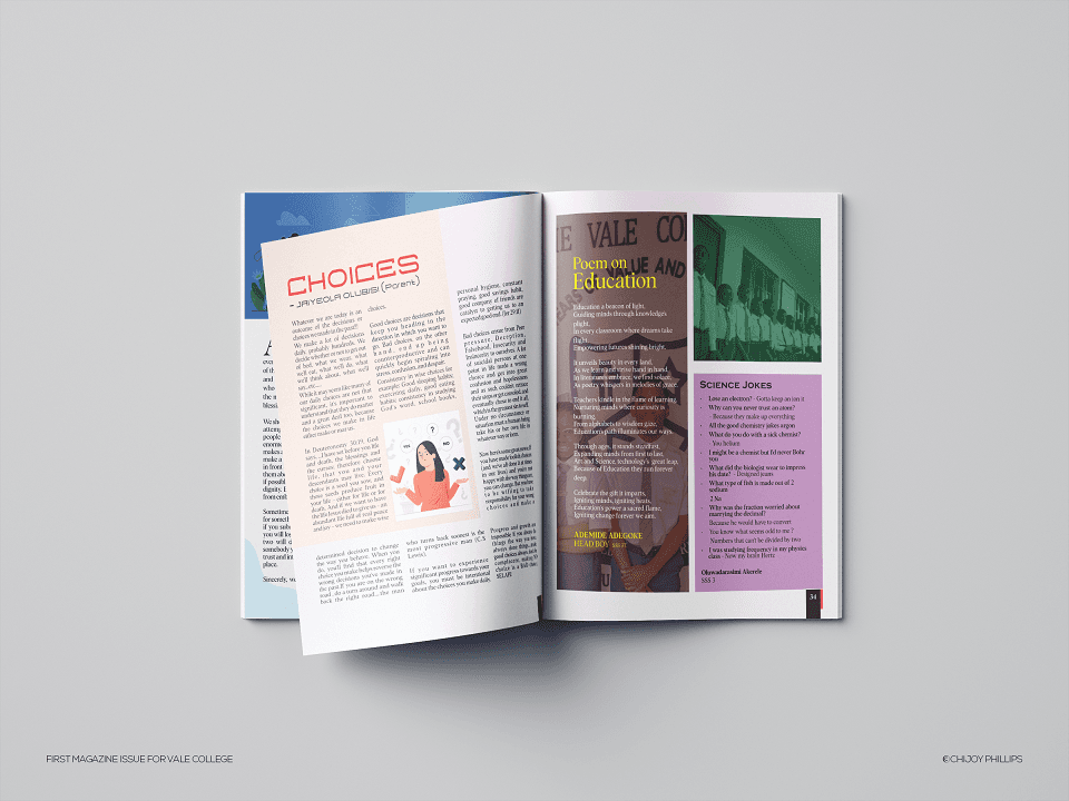 Parent-Teacher's Magazine Design for The Vale College - Modern editorial magazine layout with bold typography, spacious grid systems, and visual storytelling to enhance readability and sophistication.