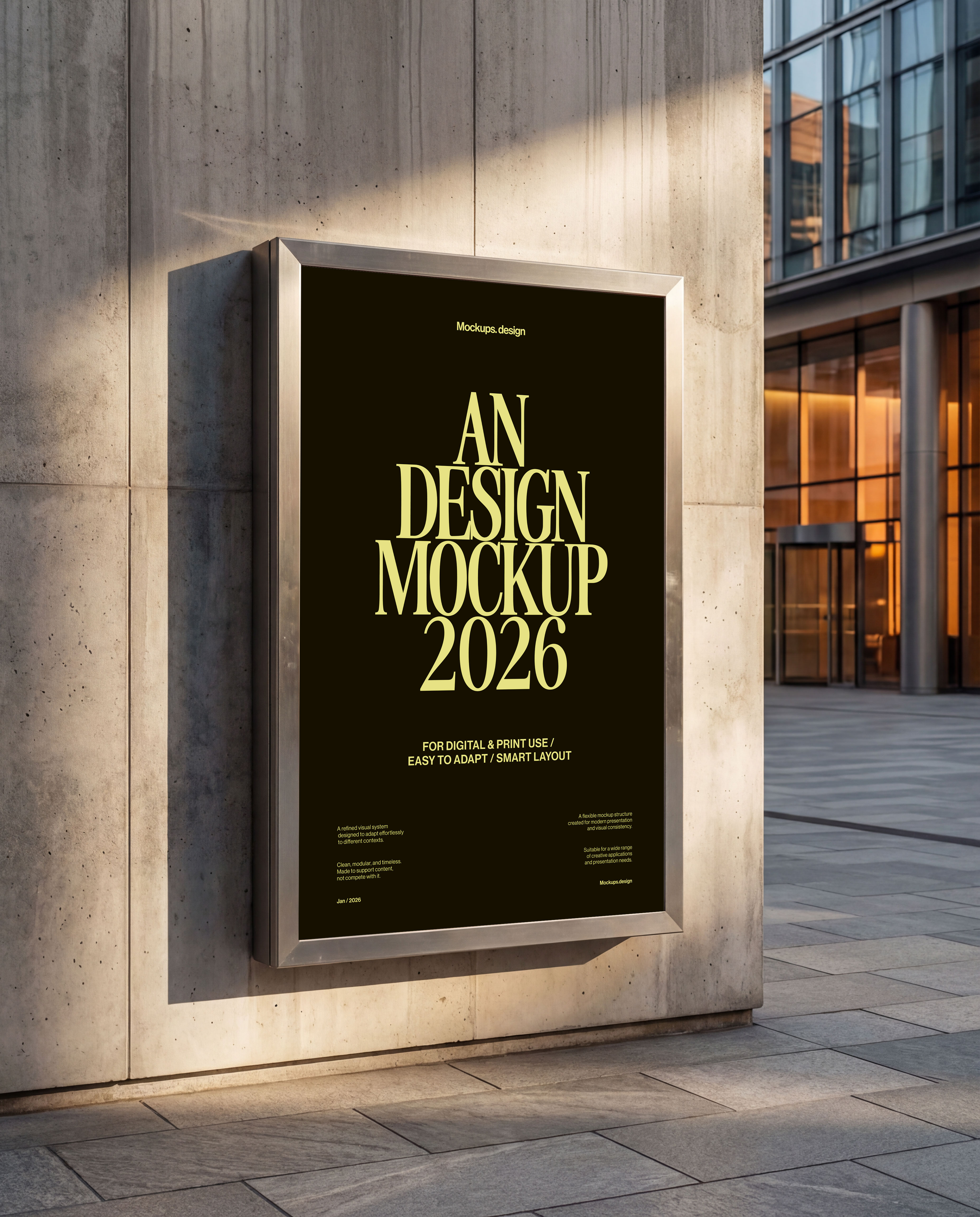 Citylight poster mockup in urban environment, realistic display