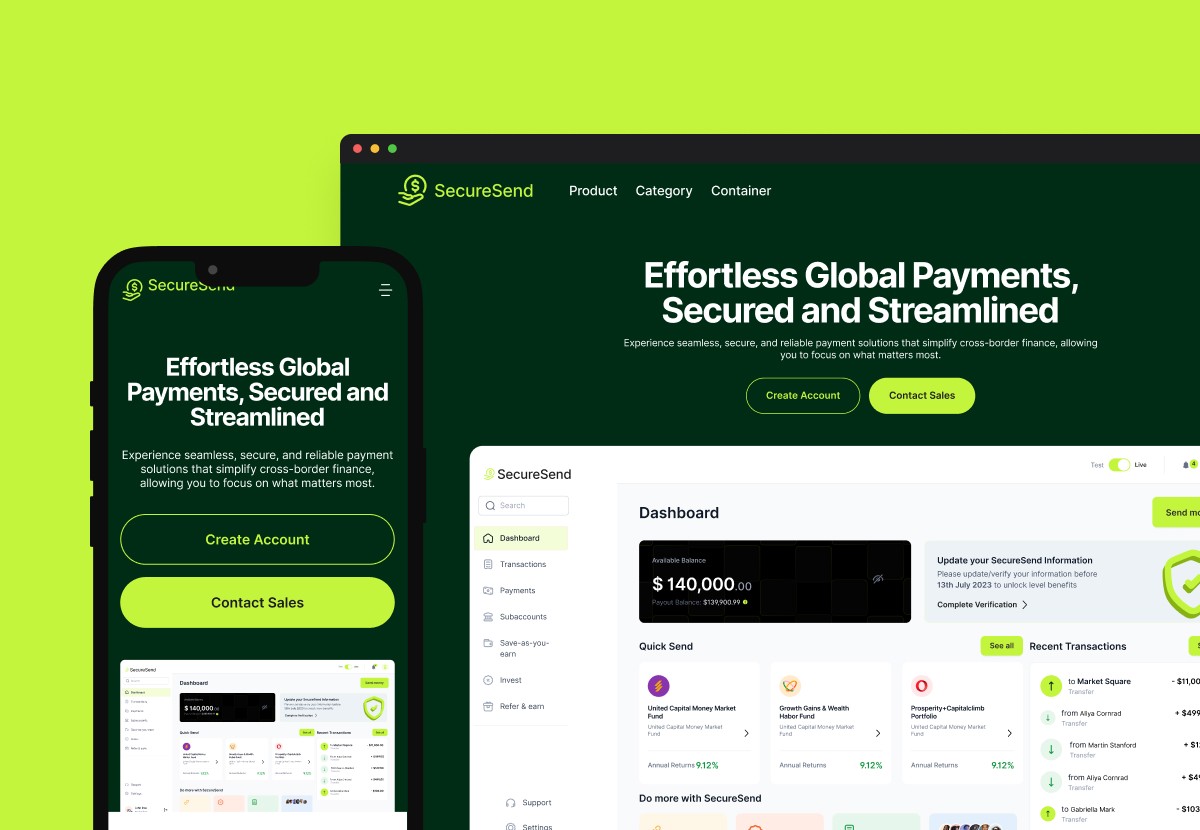 Payments SaaS landing page