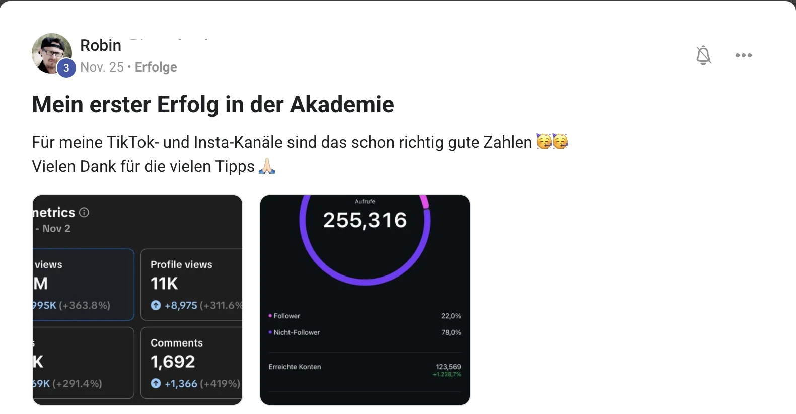 Kundenstimme KI Creator Akademie: Robins erster Erfolg auf TikTok mit über 255.000 Aufrufen