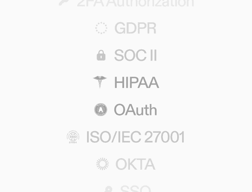 Liste der Sicherheitsstandards und -protokolle, einschließlich GDPR, SOC II, HIPAA, OAuth, ISO/IEC 27001 und anderen, die für die Einhaltung der Sicherheitsvorschriften von Unternehmen unerlässlich sind.
