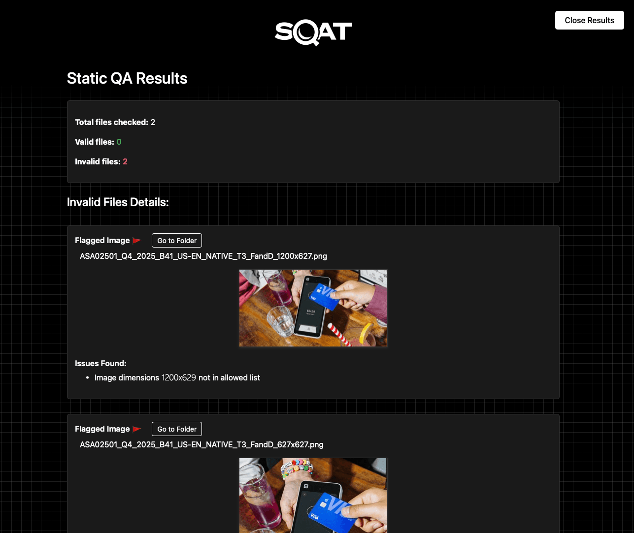 SQAT results panel