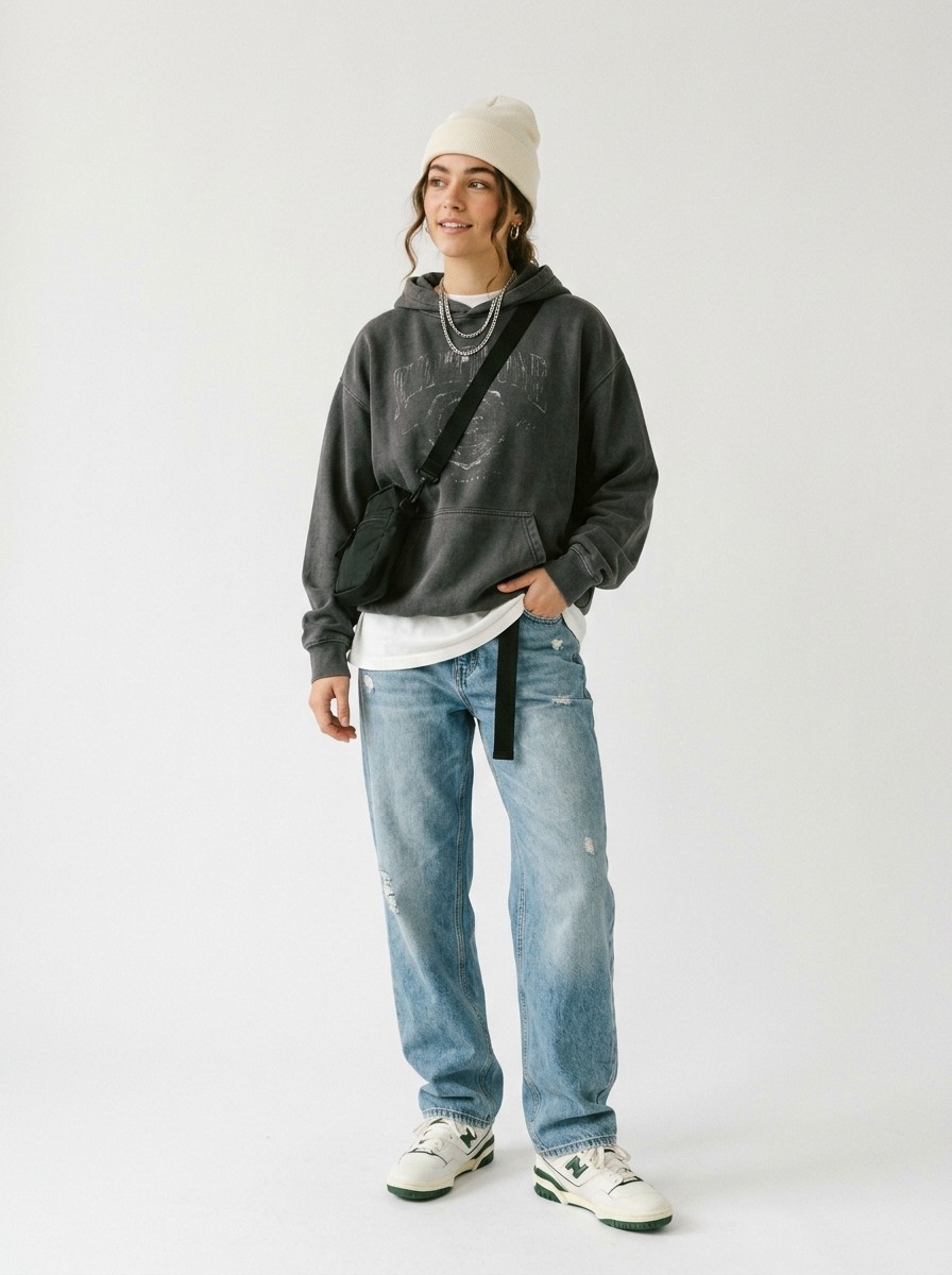 Minimal fashion portrait with black long sleeve styling