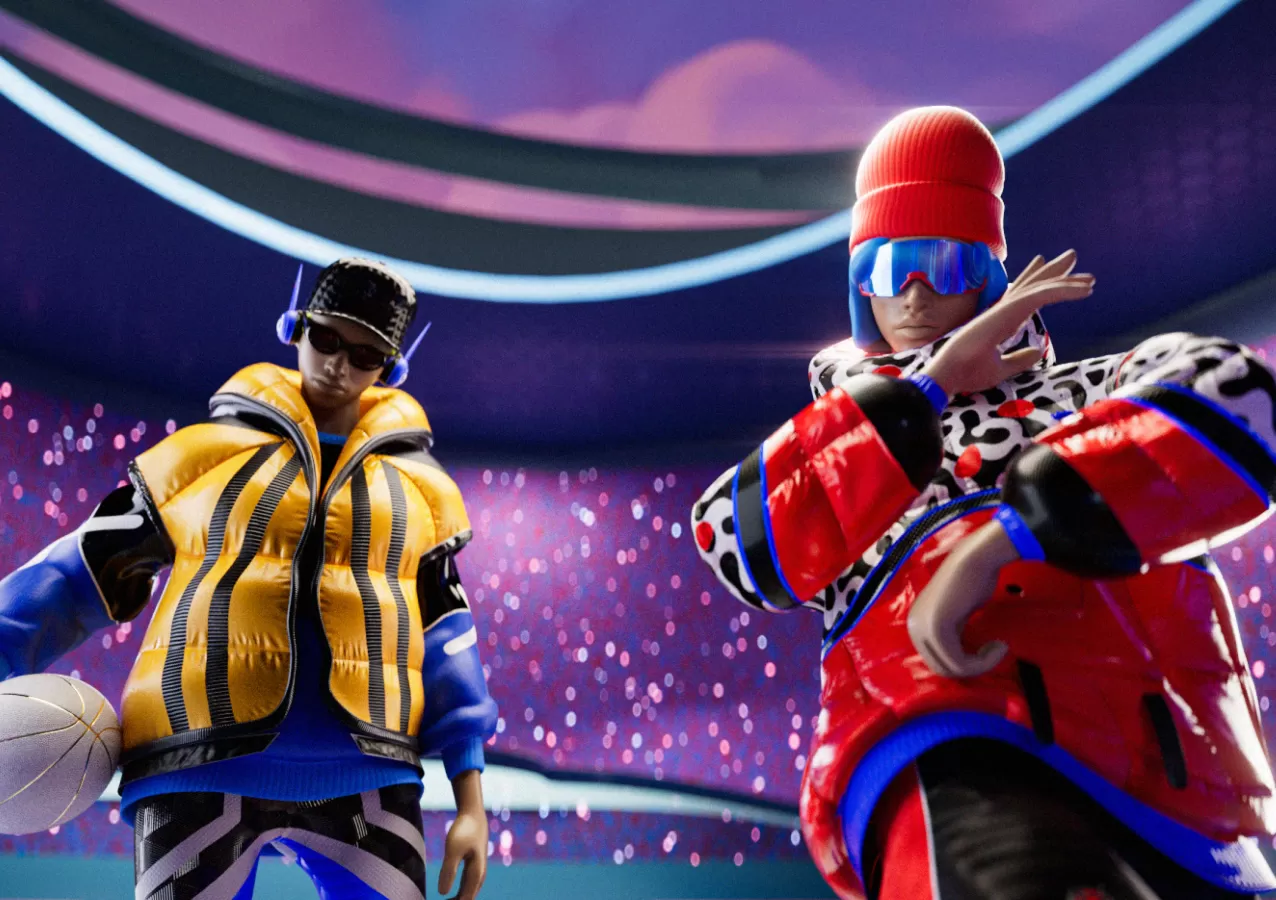 Two basketball players looking at you