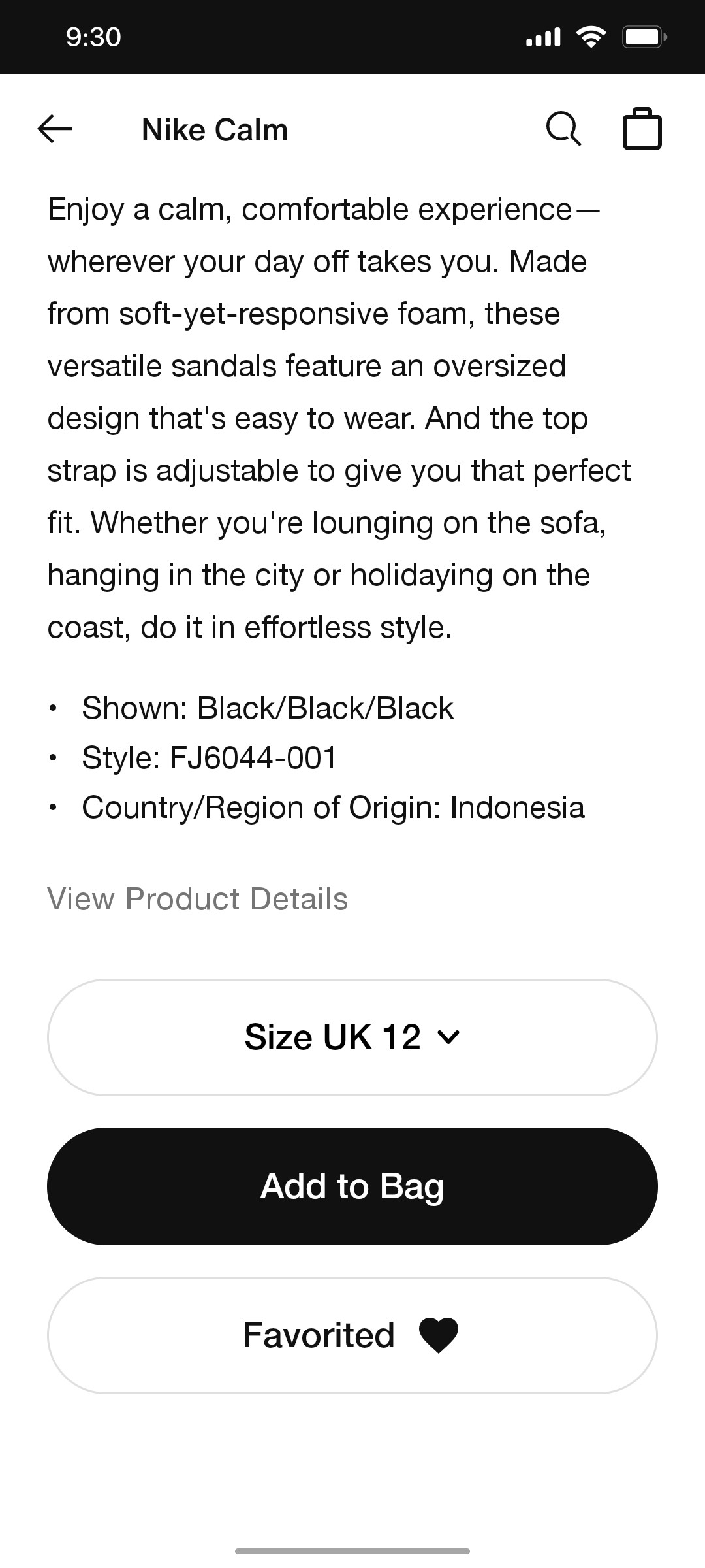 Nike App Add to Bag Screen