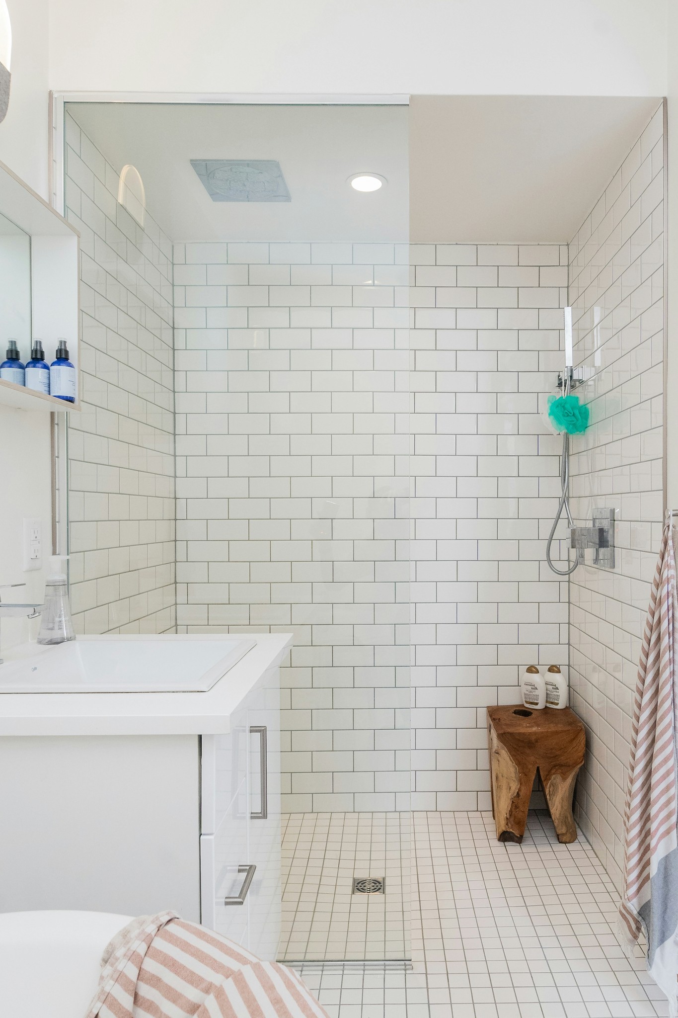 A power shower pump installed in a bathroom.