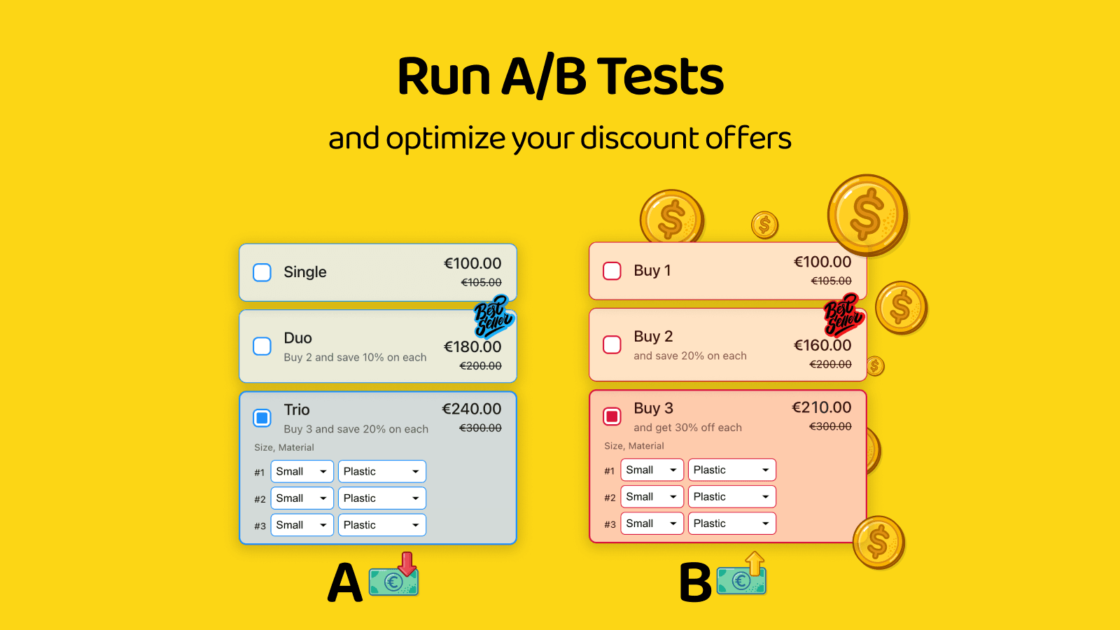 Choose between two variants of the same volume discount with A/B test