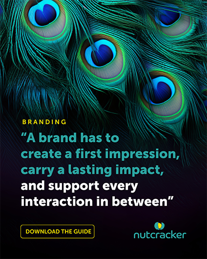 Stunning peacock feather imagery symbolising the power and strength of great branding with the quote from the guide “A brand has to  create a first impression,  carry a lasting impact,  and support every interaction in between”