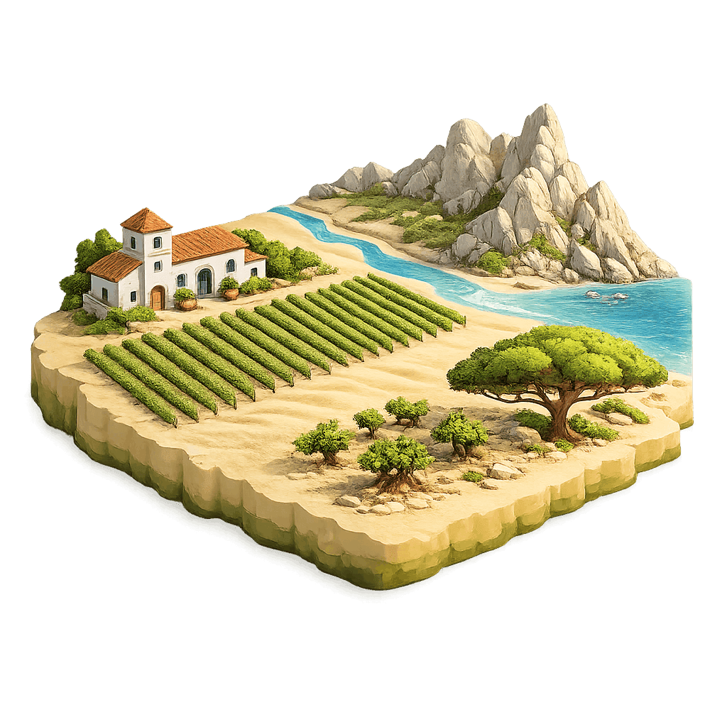 Artistic illustration of the Península de Setúbal wine region.