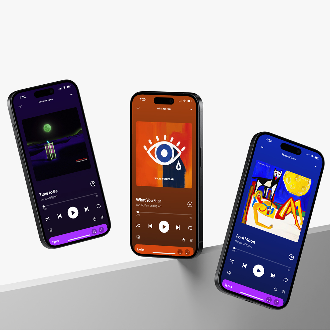 Artistic album and singles artwork on Spotify app.