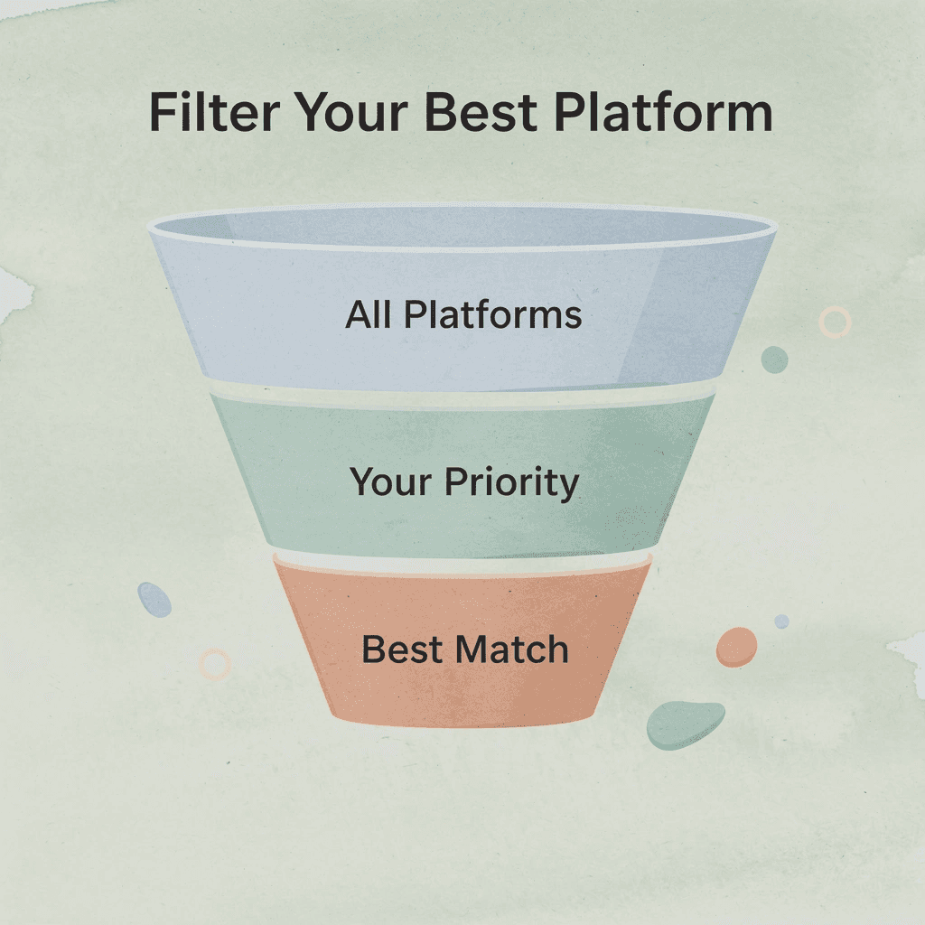 Funnel infographic showing how to filter platforms down to your best match