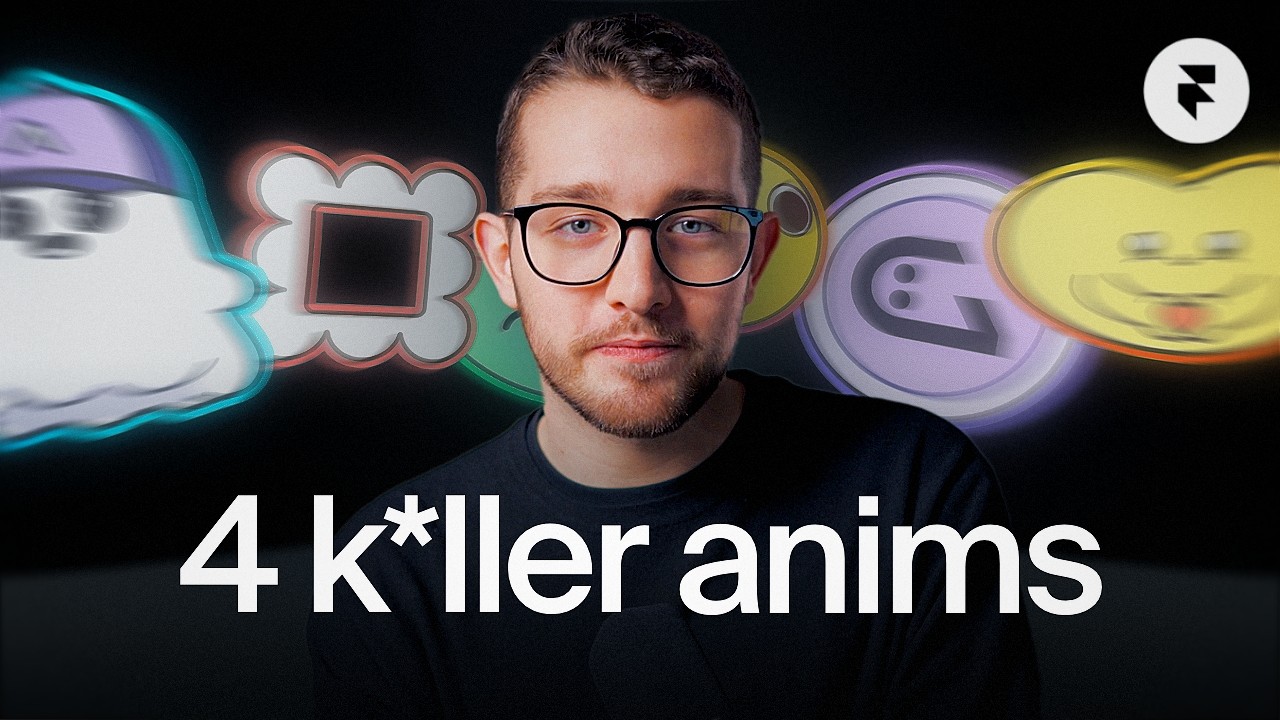 A man with glasses and a black t-shirt, against a dark background, with four animated icons, including a cloud, a speech bubble, an email symbol, and a smiling face, moving towards him in a blurred effect with text '4 k*ller anims'