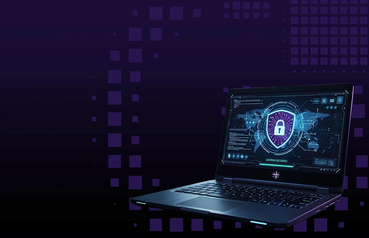 A person walks in front of large stone arches with dark doors, flanked by tall columns, in a historic building.