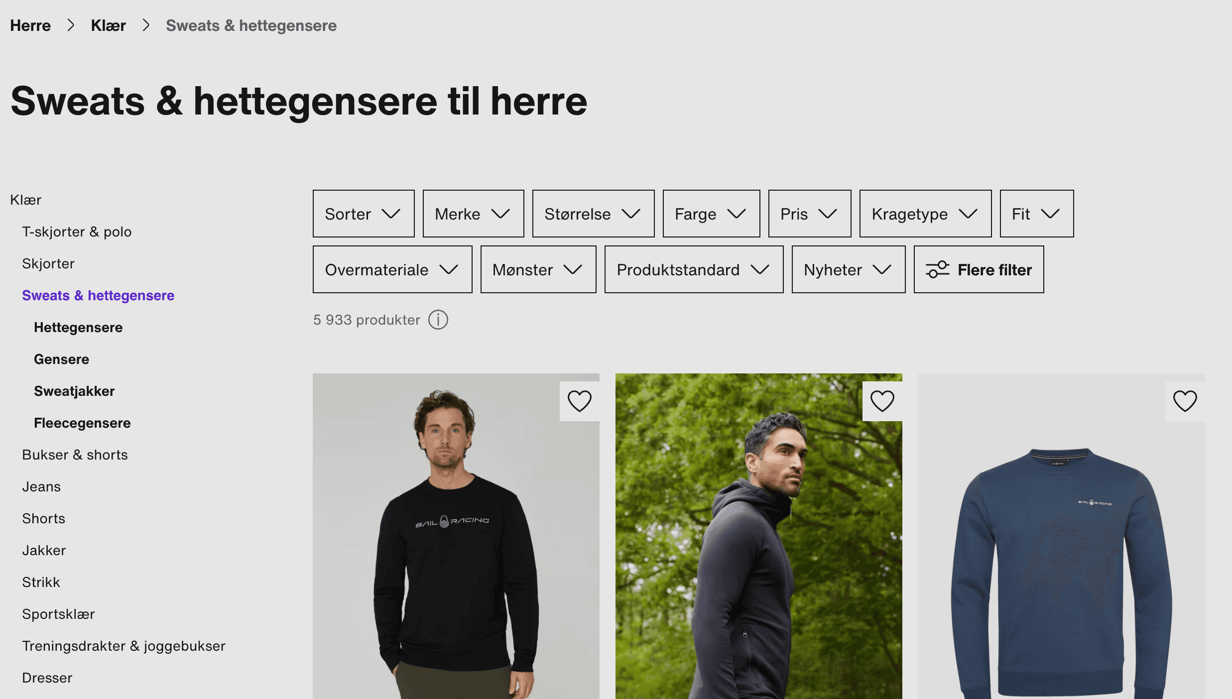 Produktoversikt på nettbutikk