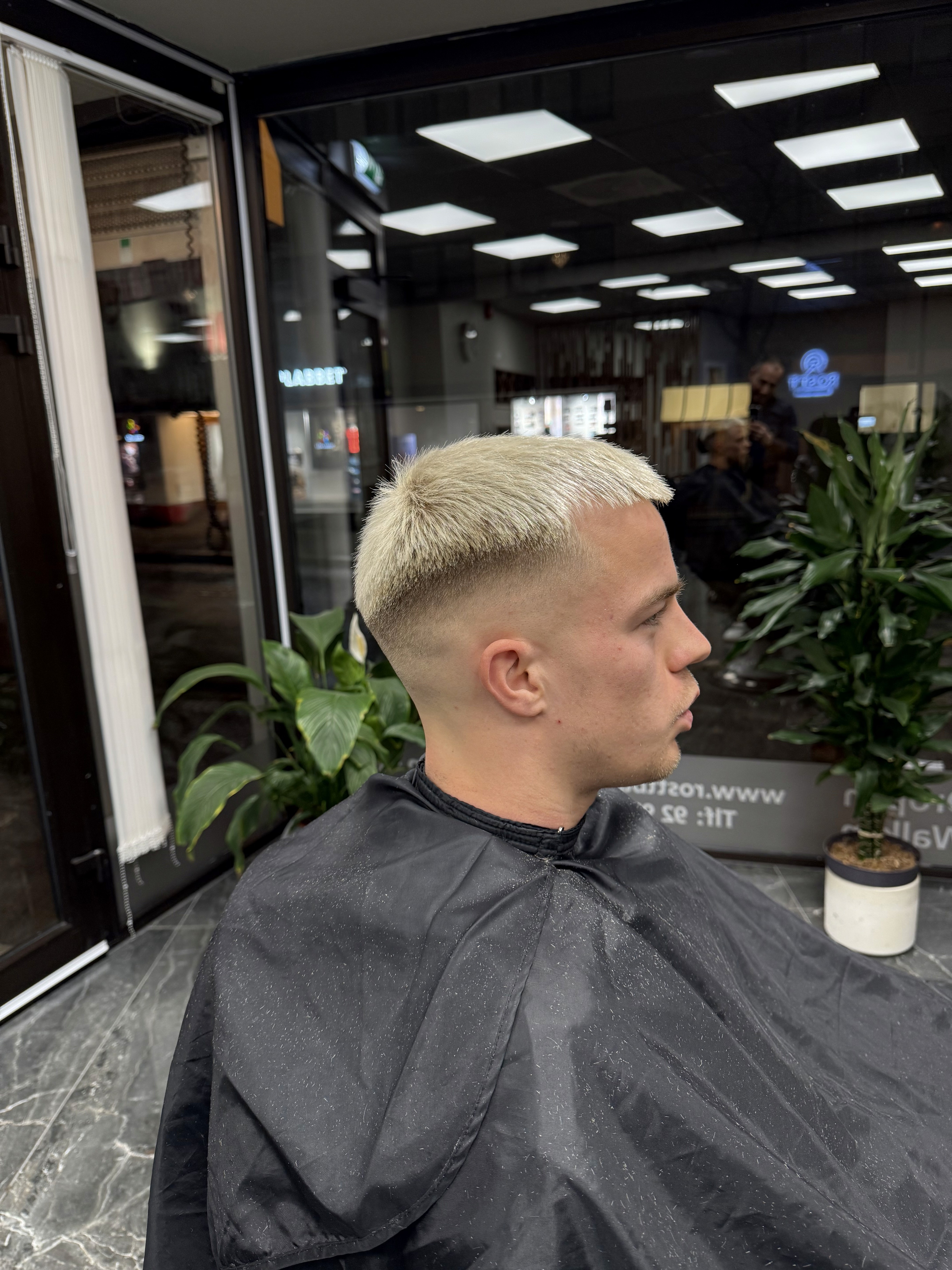 Modern salon interior with marble tiles