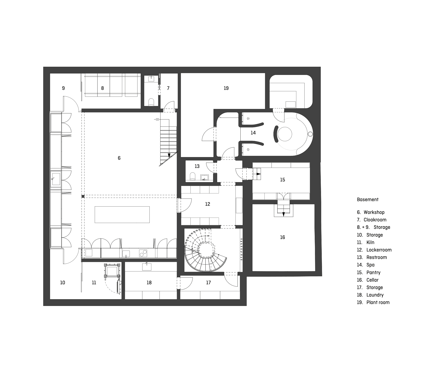 Floor plan of Haus W basement.