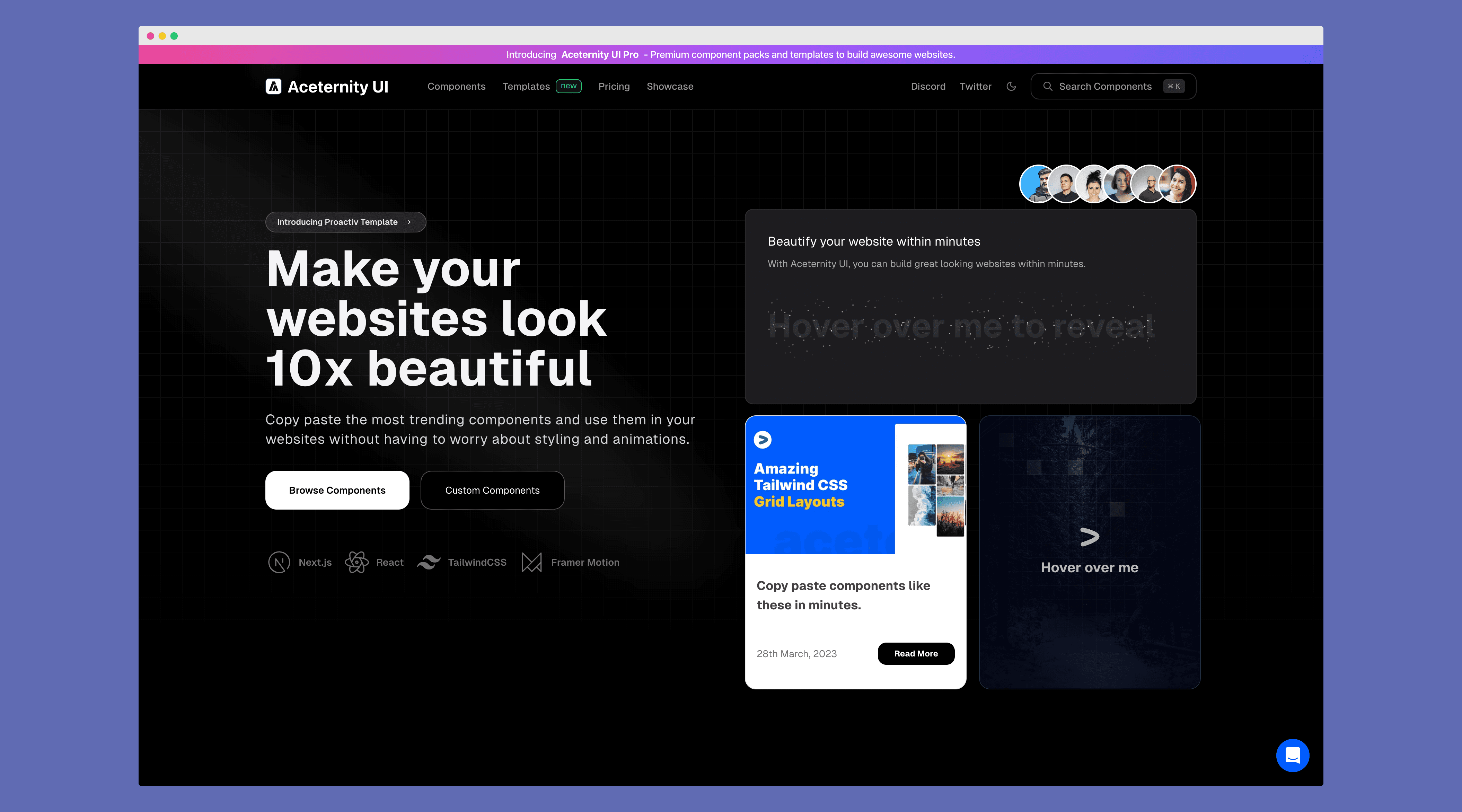 a screenshot of Aceternity UI landing page